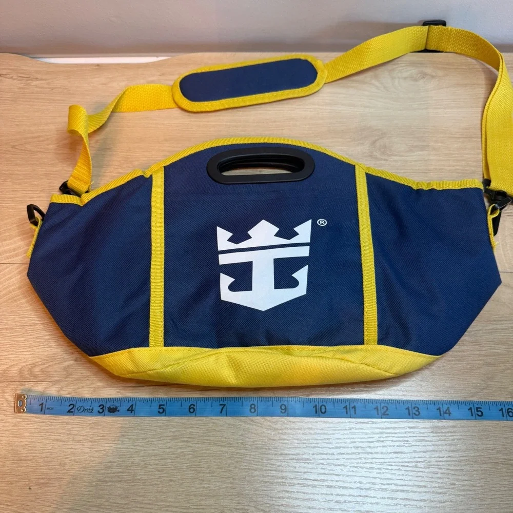 Royal Caribbean Insulated Cooler Bag Navy Blue Yellow with Bottle Opener Strap